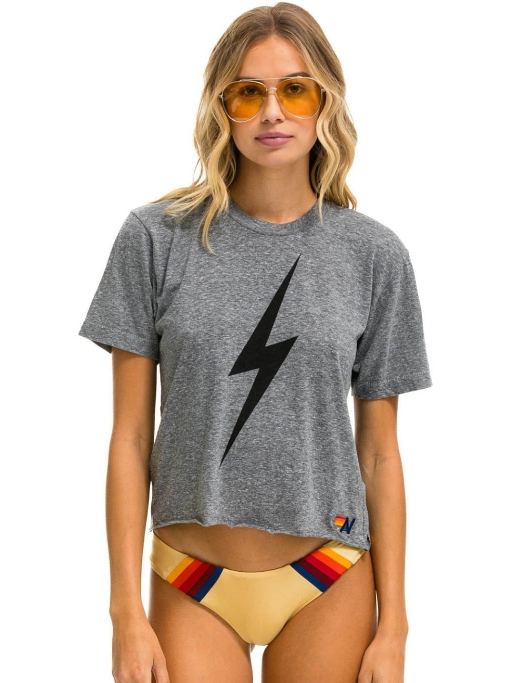 AVIATOR NATION BOLT BOYFRIEND TEE IN HEATHER GREY SIZE XS